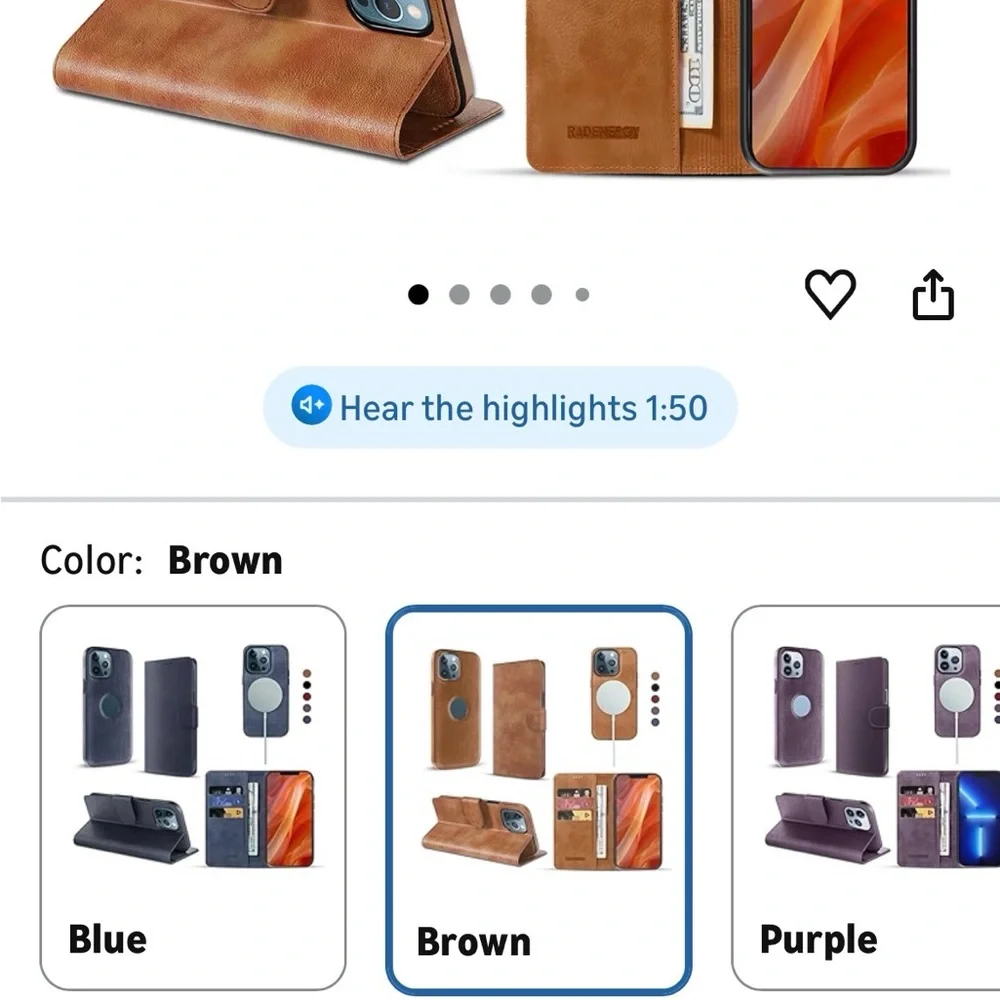 Brown Leather Phone Case with Card Holder for iPhone 15 Pro max, new